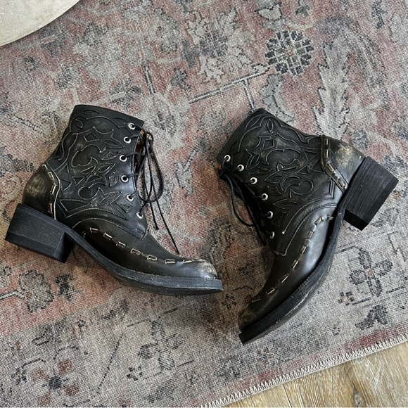 Old Gringo OG Lace-Up Leather Boots Size 7.5 Distressed Black - Picture 1 of 10